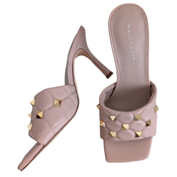 Marc Fisher Quilted Studded Square Toe Stiletto Heel Sandals Size 8.5 - Picture 1 of 11